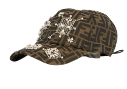 Fendi Embellished Cap, Polyester, Brown, 57 cm, DB, 3*